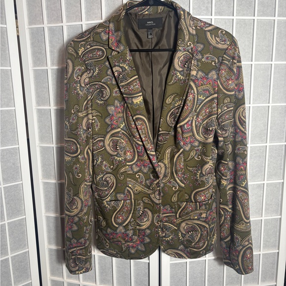 MNG Collection Blazer Women's Green Paisley Notch Collar One Button Size L - Picture 1 of 10